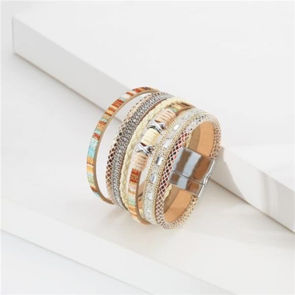 Multilayer Leather Bracelet with Adjustable Closure for Women - Picture 3 of 6
